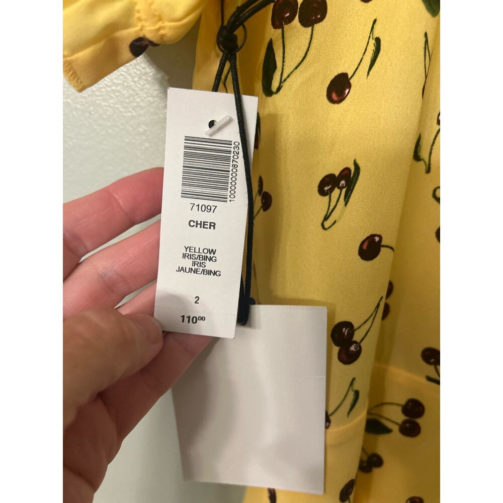 Aritzia Sunday Best Yellow Cherry Print Mini Dress Women's Size 2- NWT - Picture 4 of 6